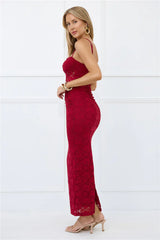 Chic After Dark Lace Maxi Dress Burgundy